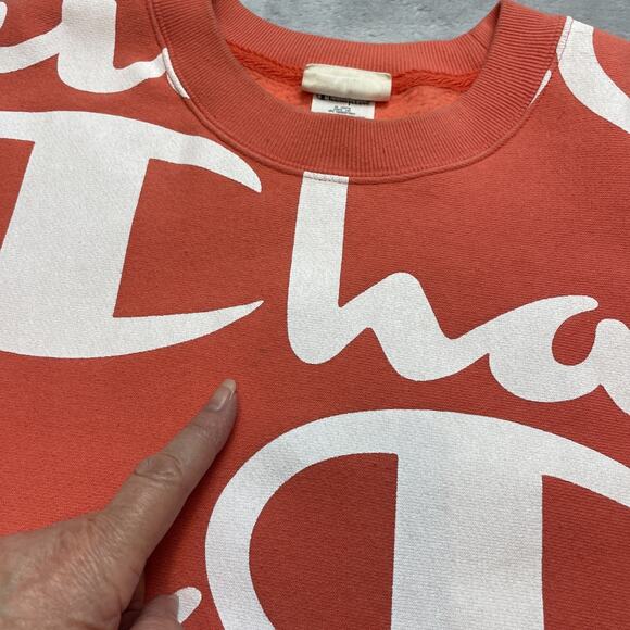 Champion Big AOP Logo Sweatshirt Mens XL Orange Reverse Weave All Over Print - Picture 9 of 9